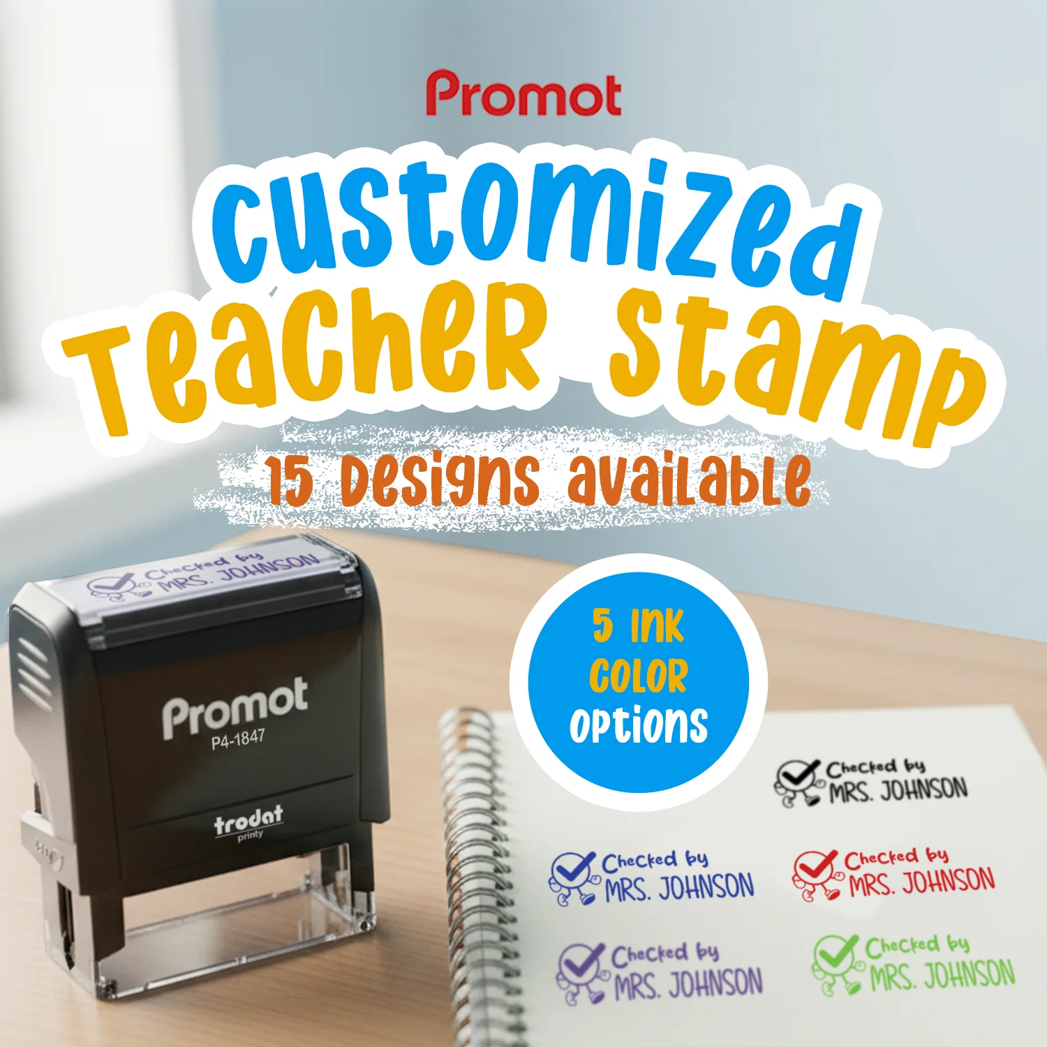 Teacher Custom Rubber Stamp "Checked By" - Medium